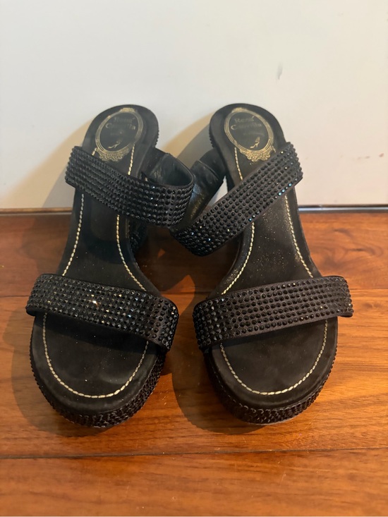 Rene Caovilla Shoes - Rene caovilla Black Embellished Two-Strap Women’s wedge